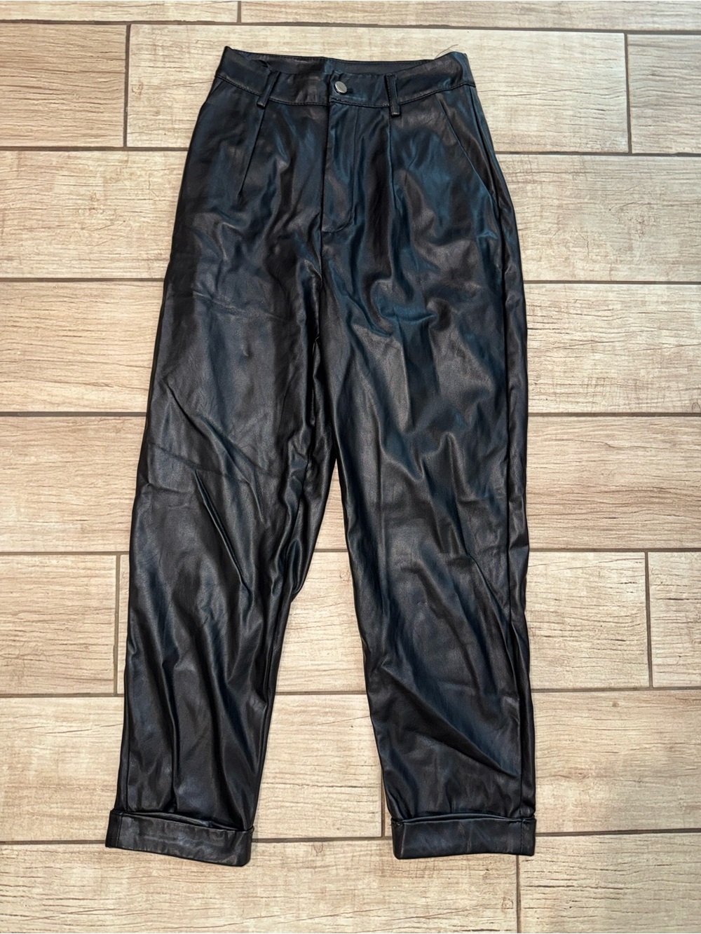 Missguided Black Faux Leather Pleated Tapered Pants